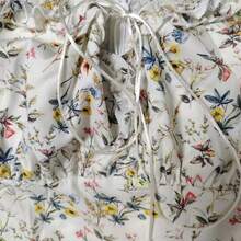 Women's Elegant New Spring Floral Print Maxi Dress With High Slit And Ruffled Edges - 杏色 - 查看 8