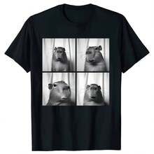 Capybara Capy Photobooth Print T-Shirts For Men And Women, Pure Cotton Humor T-Shirt, Casual Streetwear, Short Sleeve T-Shirt, Loose Fit Unisex Clothing - 彩色 - 查看 1