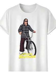 Un hombre con camisa a cuadros montando una bicicleta clásica simboliza libertad juventud y actitud urbana con letras amarillas en la parte inferior que evocan energía moderna y confianza ca - Negro - Ver 1