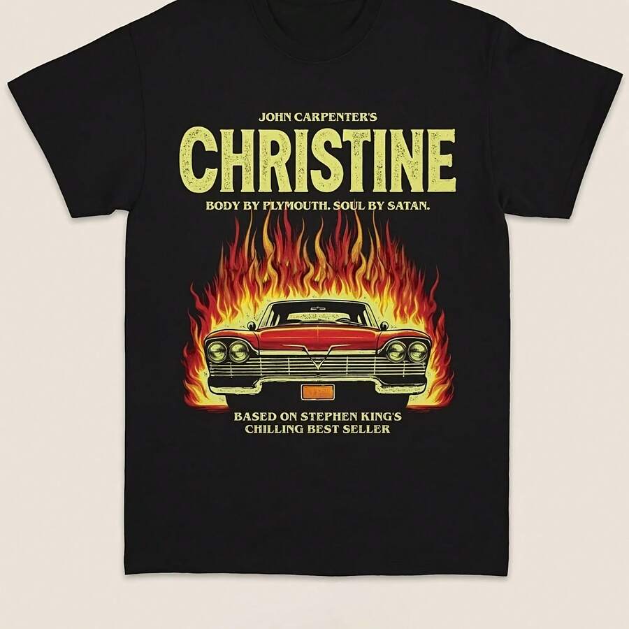 Camiseta Retro de la Película de Terror Christine Stephen King, Camiseta Vintage con Gráfico de Plymouth Fury Fire, Estilo Gótico, Clásico y Casual para Hombre - Multicolor - Ver 1