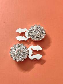 2pcs Shirt Round Rhinestone Cufflink Sets, Flower Cufflink Clip-On Buttons, Suitable For Dress, Wedding, Gown Decoration Buttons, Clothing Accessories Gift - Silver - View 2
