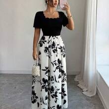 Vestido elegante de fiesta con estampado floral y patchwork, nueva colección primavera/verano 2026 para mujer - Celeste - Ver 7