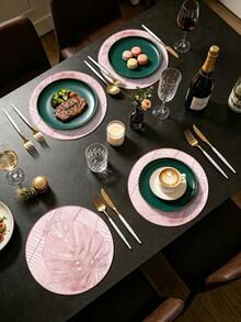 4/120pcs Gold Round Leaf PVC Placemats, Waterproof Oil-Resistant Decorative Mats, Washable Table Mats, Non-Slip Odorless Western Dining Mats, Suitable For Restaurants, Cafes, Homestays, Fits Holidays, Parties, Gatherings, Birthdays, Weddings, Dinner Parties. - Multicolor - View 10