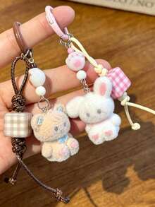 1 pieza Colgante de Conejo & Oso con Acabado Aterciopelado Lindo Versátil Encanto para Bolso Cámara Llavero Minimalista Correa para Teléfono Accesorio CCD - Multicolor - Ver 1