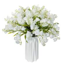 5件裝鈴蘭人造花束，12.99吋仿真絲綢鈴蘭花含莖，冬季花藝布置婚禮新娘花束廚房花束桌上中心裝飾 - 白色 - 查看 1
