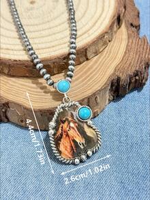 Women's Vintage Western Country Style Multi-Pattern Printed Necklace (4MM Pearl, 16 Inch Length). Suitable For Daily Wear, Dates, And Theme Parties, You'll Get Lots Of Compliments From Friends When Wearing It - Multicolor - View 18