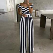Fashionable Jumpsuit, New Spring Collection For Women, Printed, Off-The-Shoulder And High-Waisted, Elegant And Modern Style - stripe - 查看 10