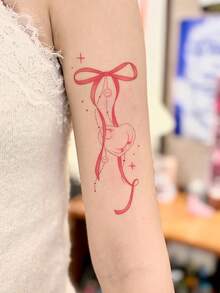3 Peças de Autocolantes de Tatuagem com Padrão Combinado de Coração em Forma de Laço Rosa Doce e Fresco, Autocolantes de Tatuagem Temporária, Design de Tatuagem Realista, Adequado para Viagens, Festivais de Música, Jogos, Presentes de Formatura, Dura 3-5 Dias - Multicolorido - Ver 5
