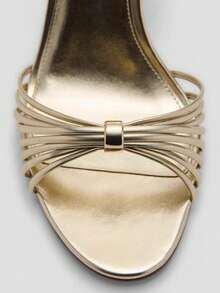 2026 Spring/Summer New Women's Gold Metallic Layered Bow Decor Stiletto High Heel Sandals - Gold - View 3