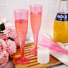 25/50pcs Elegant Reusable Plastic Champagne Flutes - 130ml/4.5oz Pink Glasses With Stem & Rim, Durable & Stylish For Weddings, Parties, Thanksgiving, Christmas, Halloween, New Year Party - 粉紅色 - 查看 6