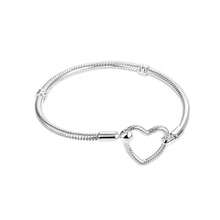 New S925 Sterling Silver Gold-Colored Heart-Shaped Snake Chain Bracelet, Suitable For Original DIY Bracelet, Women's Birthday Fashion Exquisite Jewelry Gift - Silver - View 11