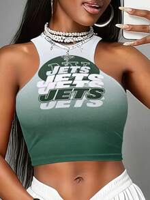 N-F-L New York Jet-S Women's 3D Print Cropped Tank Top,Breathable Sleeveless Sports Vest For Yoga, Workout & Daily Wear - style - 查看 1