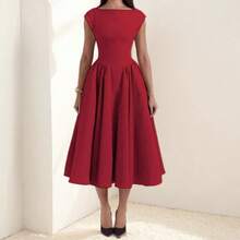 Vestido largo liso sin mangas para mujer, nueva colección primavera, elegante y sensual con espalda descubierta, corte entallado - Burdeos - Ver 8