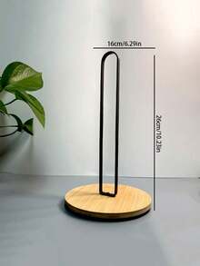 1pc Home Countertop Gold Iron Art Paper Towel Holder, Suitable For Kitchen Desktop, Stable Vertical Roll Holder, Metal Bamboo Wood Base, Fits Standard Kitchen Paper Towel Rolls - Multicolor - View 9