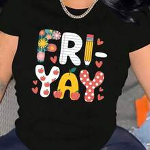 Women's Comfortable Round Neck Casual Cotton Blend Short Sleeve T-Shirt Soft Breathable Top Women's Clothing Summer Spring Streetwear - 黑 - 查看 2