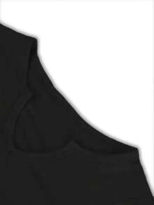 Camiseta de Moda para Mujer con Estampado de Letras Divertidas, Cuello en V Casual, Manga Enrollable con Muescas, Ropa de Mujer para Primavera y Verano - Negro - Ver 3