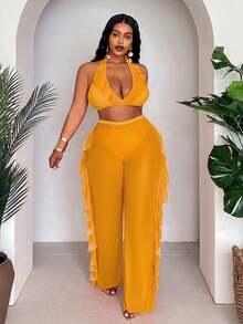 Conjunto de traje de baño para de talla (3 piezas) - Naranja Coral - Ver 7