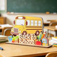 WELCOME Back To School Season Party Decoration Wooden Tabletop Ornament, Holiday Celebration School Bag Pencil School Bus Apple Stationery - Multicolor - View 13