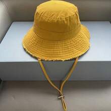 1pc Women's Solid Color Dopamine Fashion Casual Hat With Rope, Frayed Edge Distressed Bucket Hat, Spring Summer Autumn Outdoor Korean Style Couple Student Minimalist UV Protection Sun Hat - Multicolor - View 18