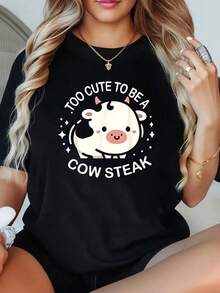 1 Camiseta de Talla Grande para Parejas, Mujer, con Estampado Gráfico, Manga Corta, 220g, 100% Poliéster, Cuello Redondo, Estilo Casual - Negro - Ver 1