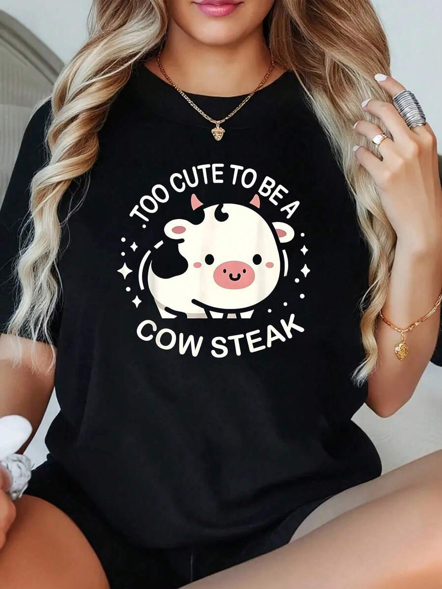 1 Camiseta de Talla Grande para Parejas, Mujer, con Estampado Gráfico, Manga Corta, 220g, 100% Poliéster, Cuello Redondo, Estilo Casual - Negro - Ver 1