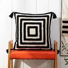 1 Stück Chenille bestickter Kissenbezug Schwarz Geometrische Linie 45*45 30*50cm Wohnzimmer Schlafzimmer Sofa Auto Kissen Ersatzbezug ohne Füllung - Schwarze 4 Quadrate - Übersicht 8