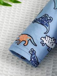 3pcs/Set Plant & Dinosaur Animal Print Baby Newborn Romper - Blue - View 4