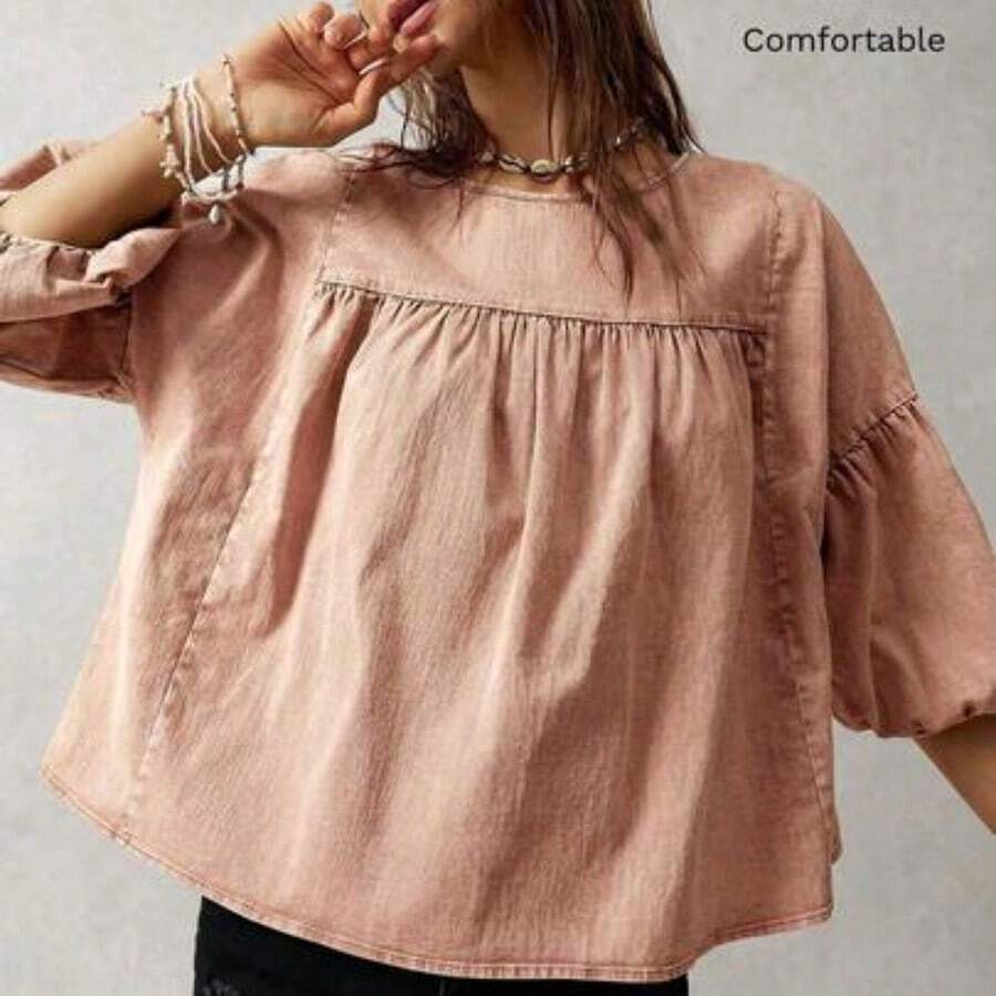 TADT Blusa holgada de manga abullonada para vacaciones, verde - Rosa - Ver 1