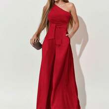 Fashionable Jumpsuit, New Spring Collection For Women, Printed, Off-The-Shoulder And High-Waisted, Elegant And Modern Style - Red - View 12