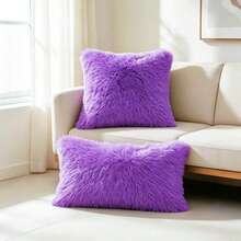 2pcs/Pack Fluffy Plush Pillow Covers, Soft Faux Fur Cushion Covers For Sofa, Bed, Bedroom Decor - Purple - View 9
