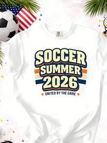 Camiseta de verano de la Copa Mundial de Fútbol de 2026 con la frase 'United by The Game' y un diseño retro a rayas, perfecta para fans casuales y como regalo - Negro - Ver 1
