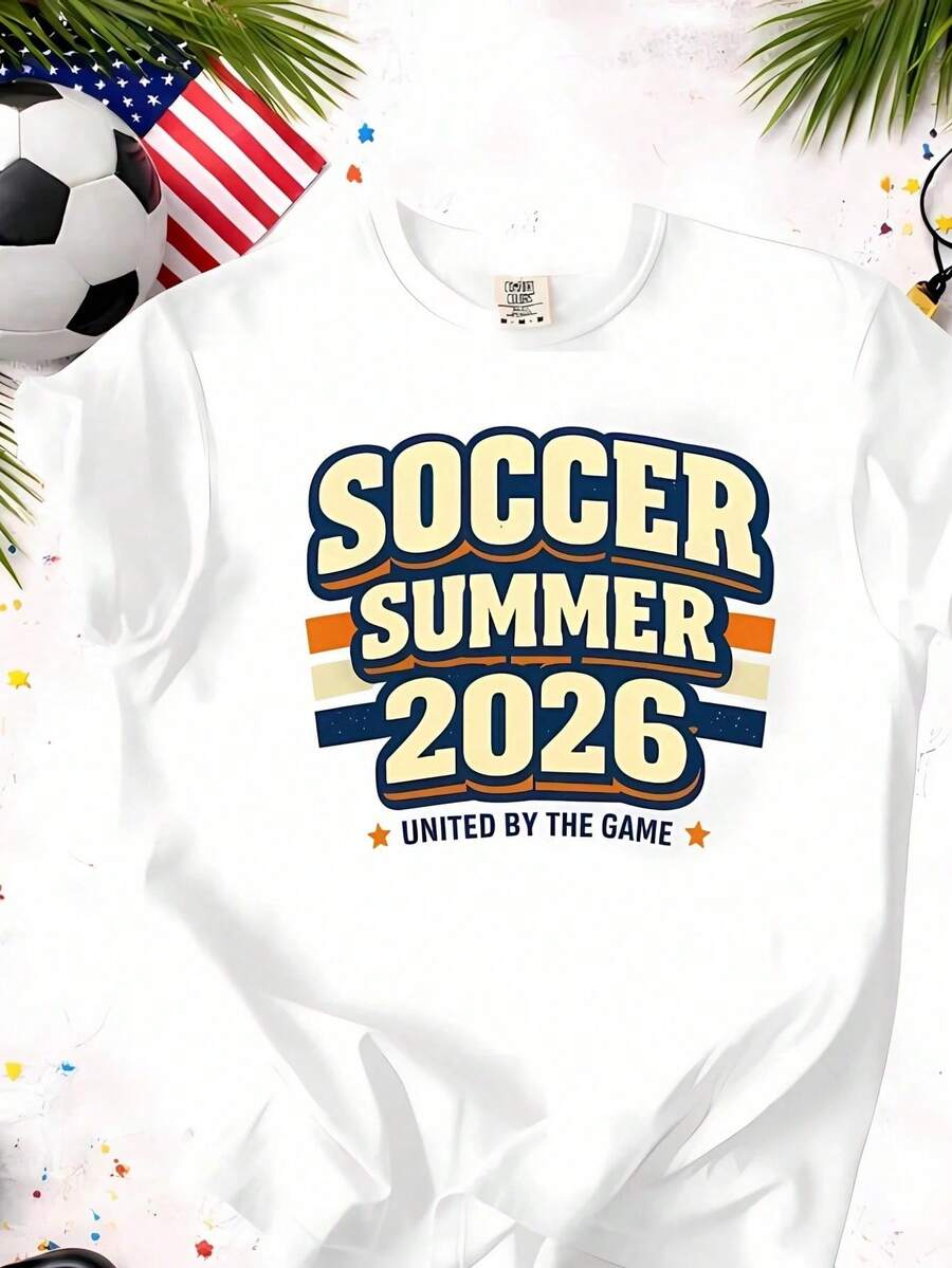Camiseta de verano de la Copa Mundial de Fútbol de 2026 con la frase 'United by The Game' y un diseño retro a rayas, perfecta para fans casuales y como regalo - Negro - Ver 1