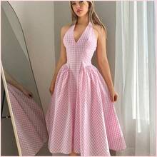 Vestido casual de mujer con espalda anudada a cuadros - Rosa - Ver 2