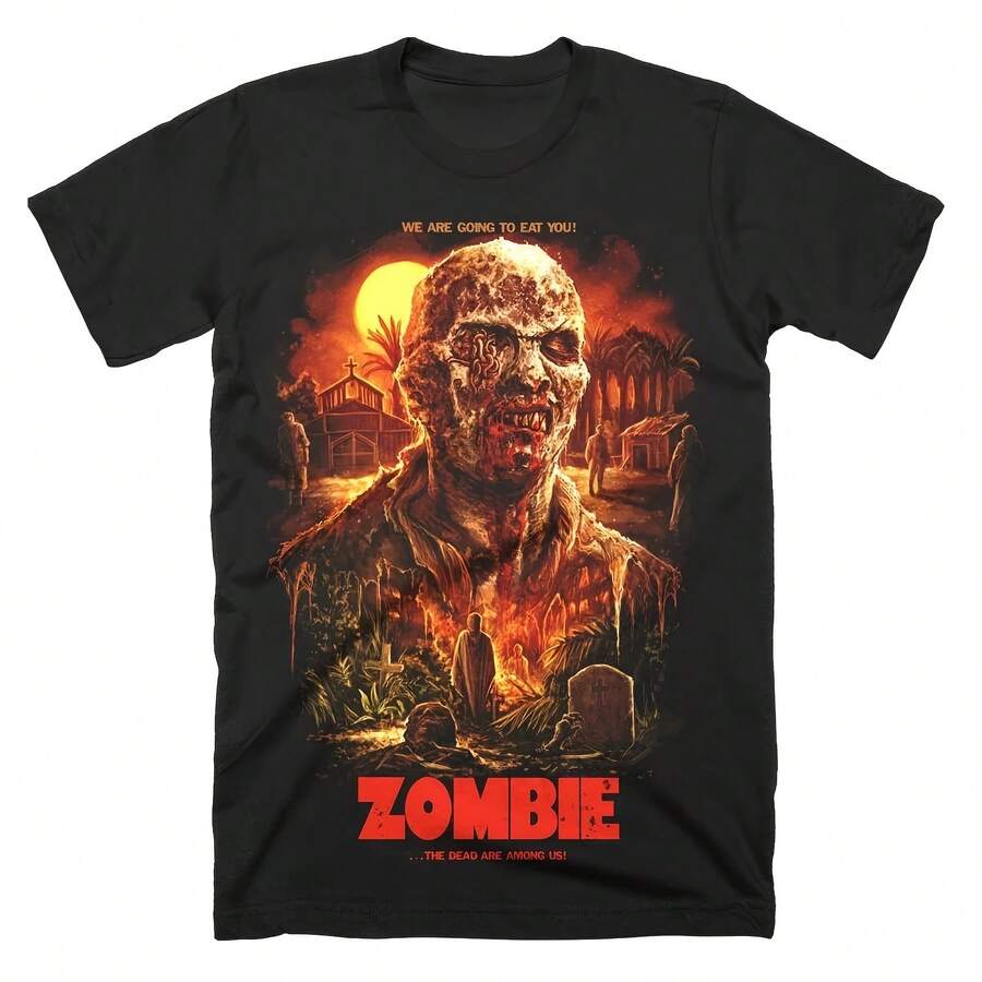 Men's Zombie T-Shirt, Summer, Lucio Fulci, Italian Horror, Graphic, Short Sleeve, Oversized, Urban Style, Loose Fit, For Horror Fans - MultiWarna - View 1