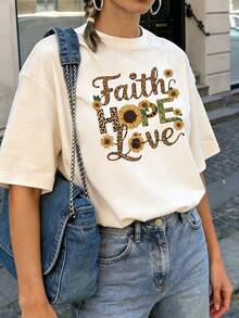 Summer New Arrival Simple Fashion Printed Casual Round Neck Short Sleeve T-Shirt, Versatile Stylish Blouse For Women - Apricot - View 1