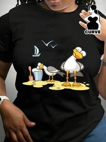 Camiseta de Cuello Redondo Talla, Nueva Colección 2025, Diseño Estampado Versátil, Manga Corta, Tejido Microelástico Suelto, Estilo INS de Moda HGAZ - Negro - Ver 4