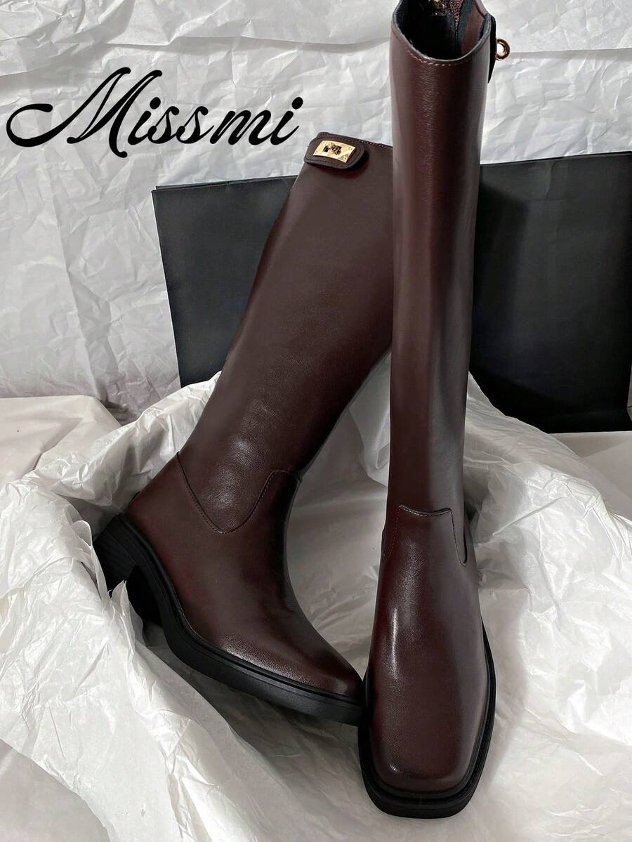 New Mid-Heel Knee-High Boots, Equestrian Motorcycle Style, Minimalist Versatile Tall Boots For Women[Wear Thick Socks, Suggest Ordering One Size Up]