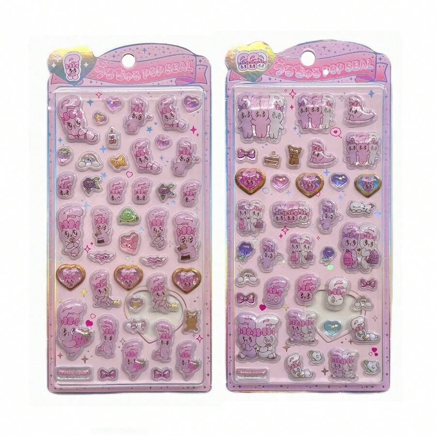 Nuevas pegatinas de cristal en relieve 3D con diseño de conejo pequeño y lindo, pegatinas de relieve sólido de personajes para álbum de recortes infantil, decoración de funda de teléfono, intercambio y colección de pegatinas, adecuadas para niños, estudiantes y adultos, regalo de vacaciones, regalo de cumpleaños, regalo del Día del Niño, regreso a la escuela, regalo de temporada de graduación, recuerdo de fiesta, libro de pegatinas de conejo de pasillo, juguete de pegatinas de cristal en relieve de dibujos animados - Multicolor - Ver 1