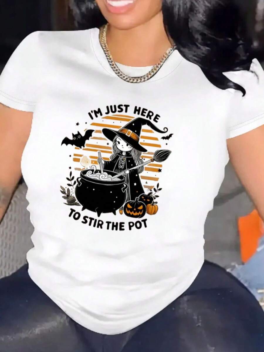 Camiseta Casual de Manga Corta para Mujer, Halloween, 1 Pieza, 100% Algodón Pesado - Cuello Redondo Cómodo, Camisetas Suaves y Adorables - negro - Ver 1