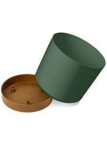 1pc 23.9cm Green Plastic Garden Pot With Removable -Friendly Wood Blend Saucer, Minimalist And Elegant Round Planter Resistant To Damage And Chemicals, Easy To Clean For Indoor And Outdoor Use - A - View 8