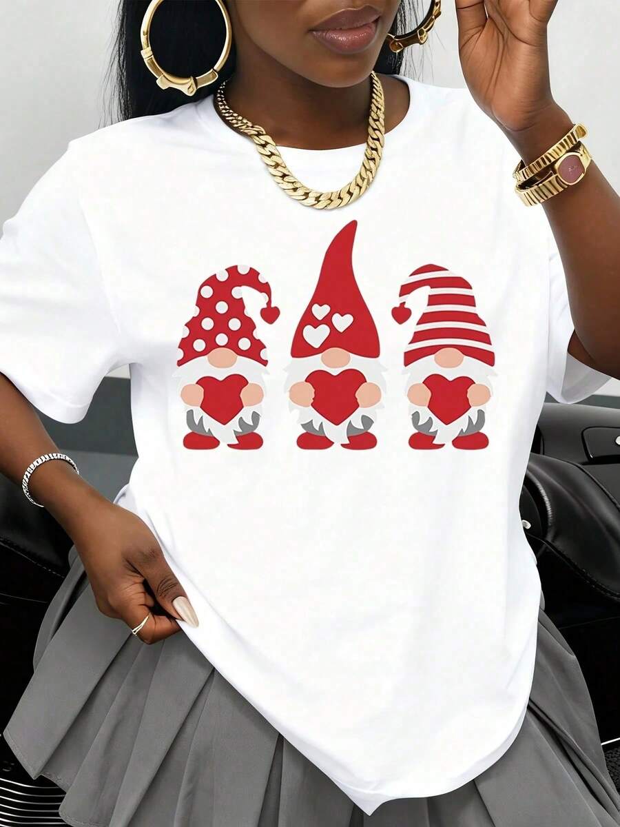 Camiseta a juego para la familia con diseño de gnomos de San Valentín y corazones de amor para mujeres, niñas, niños y parejas, regalo para el Día de San Valentín, arte vestible, diseño de d - Blanco - Ver 1