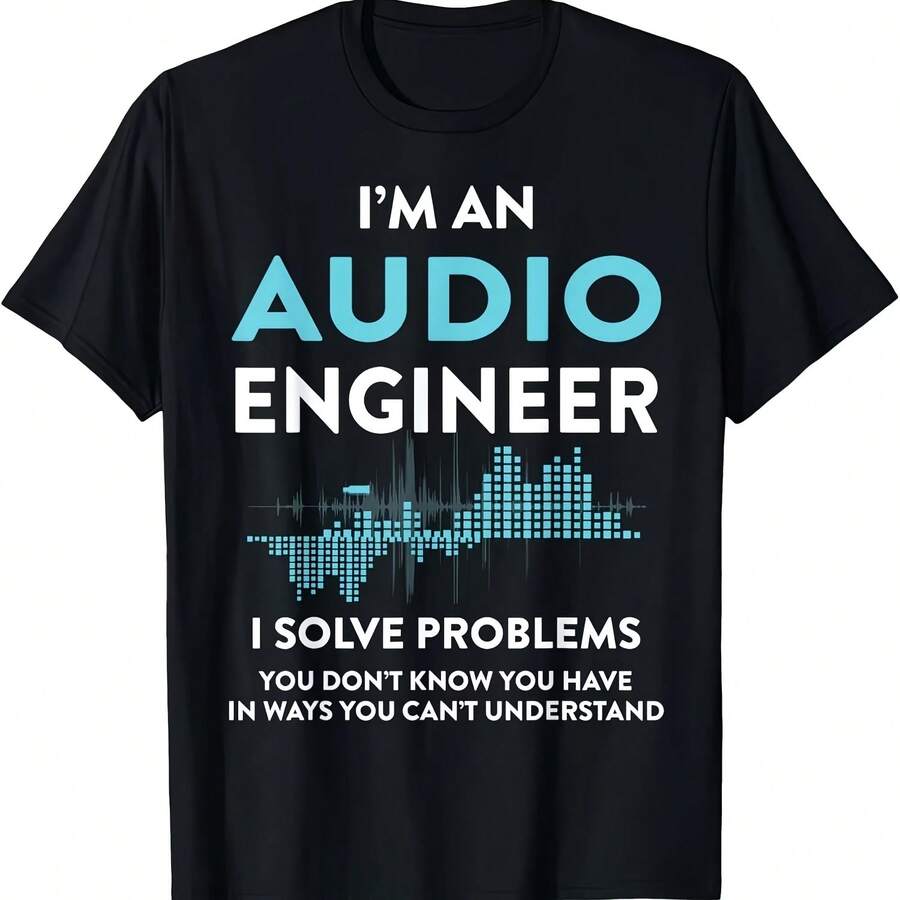 Camiseta para hombre de ingenieros de audio Soluciono problemas que no sabes, con un gráfico de onda sonora para productores de música y técnicos de audio - Multicolor - Ver 1