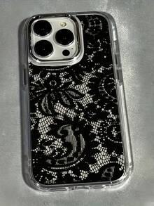 1個金屬殼透明個性化鏤空黑色蕾絲圖案手機殼，適用於 iPhone 16 Pro Max/17/16/15/14 Plus/13/12/11 保護殼 Air - 彩色 - 查看 1