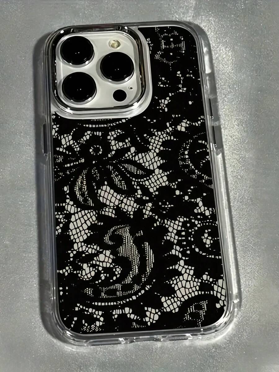 1個金屬殼透明個性化鏤空黑色蕾絲圖案手機殼,適用於 iPhone 16 Pro Max/17/16/15/14 Plus/13/12/11 保護殼 Air - 彩色 - 查看 1