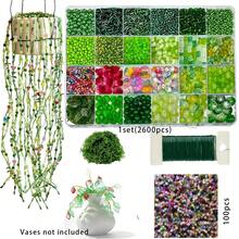 100pcs Loose Beads (6mm) / 2600pcs Green Preserved Leaf Beads Jewelry Making Kit, DIY Handmade Crafts, Bracelets, Necklaces, Earrings, Bag Charms, Keychain Making Materials Beads Set - Color Mixing - View 1