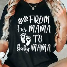 Camiseta con Estampado "FROM MAMA TO MAMA" - Elegante Camiseta Negra para Mujer - Camiseta Casual de Manga Corta y Corte Ajustado con Divertido Diseño de Huellas de Mascotas, Perfecta para A - negro - Ver 2