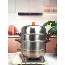 3-Tier Heavy-Duty Stainless Steel Steamer Pot With Glass Lid-Large-Capacity Multi-Use Steamer For Dumplings, Seafood & Vegetables, Wooden Cool-Touch Handles, Induction & Gas Compatible, Premium Kitchen Cookware - View 8