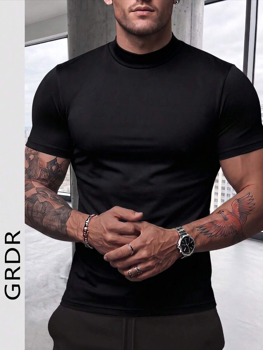 GRDR Men's Fashionable Mock Neck Short Sleeve T-Shirt | Exquisite Design | Summer Essential | Easy To Match | Showcase Your Style