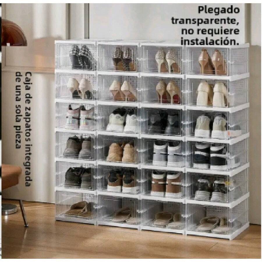 Scarpiera in plastica spessa a 6 strati, trasparente, antipolvere, con coperchio ribaltabile, per uso domestico, armadio per scarpe di grande capacità, contenitore integrato - Visualizzare 1