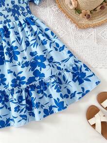 Vestido de niña con patrón de corazón dulce, mangas abullonadas, ribete de volantes y dobladillo con volantes, vestido de princesa para fiesta de verano, playa y vacaciones - Azul Marino - Ver 9